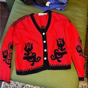 Red and Black Women's Beaded Sweater